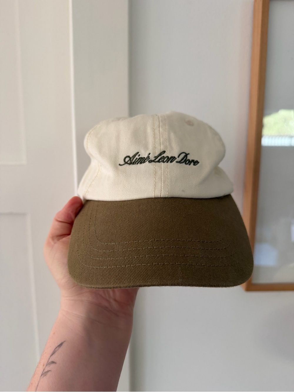 Aime Leon Dore Two-Tone Canvas Cap — Cream & Olive Green